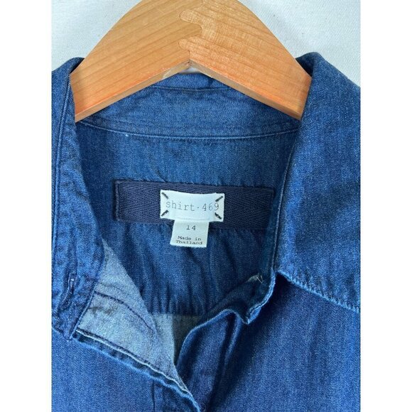 SHIRT 469 Women Size 14 Blue Denim Shirt Button Down Convert Roll Tab 3/4 or L/S - Picture 3 of 12